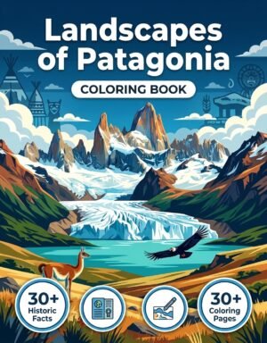 FRONT COVER - Landscapes of Patagonia - English patagonia landscapes coloring book