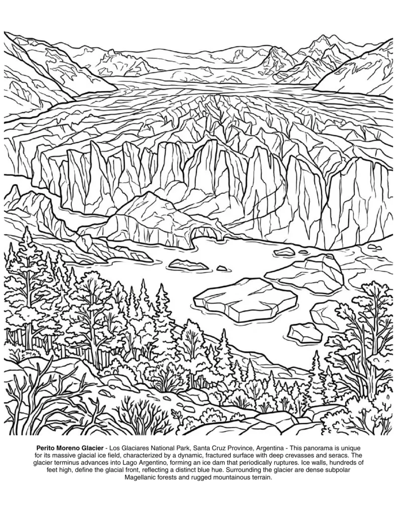Landscapes of Patagonia: the Coloring Book coloring page preview