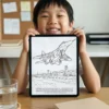 Una persona coloreando el libro de colorear Aviones de Caza en un iPad
