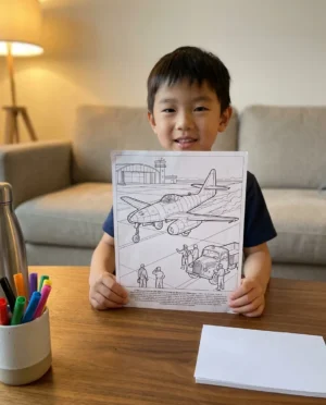 Une personne colorie une page imprimee du livre de coloriage Avions de Chasse