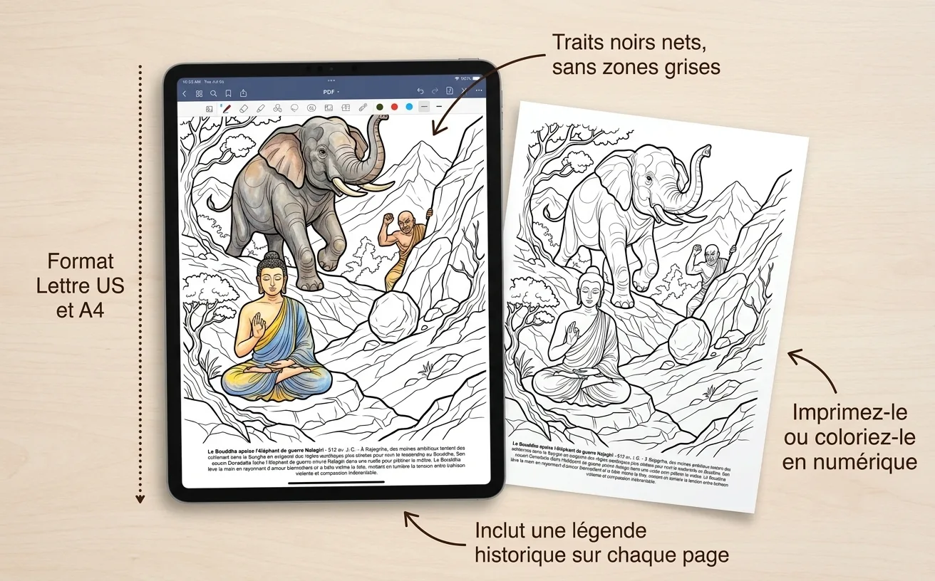 Gautama Bouddha: le Livre de Coloriage — PDF numérique