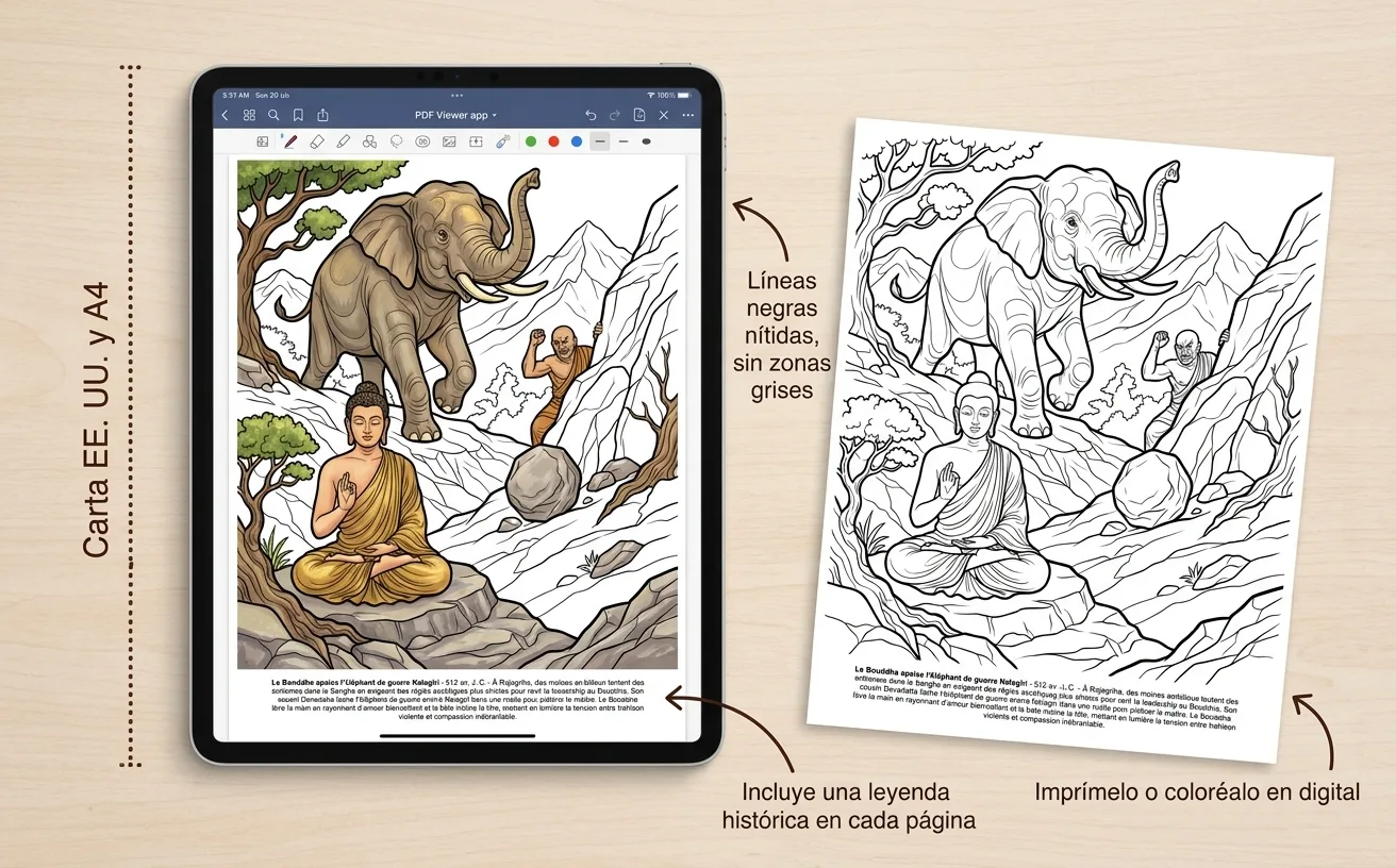 Gautama Buddha: el Libro de Colorear — PDF digital