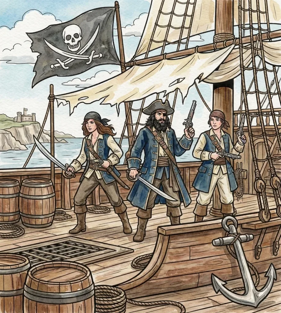 Peinture à l'aquarelle, Histoire des Pirates: le Livre de Coloriage