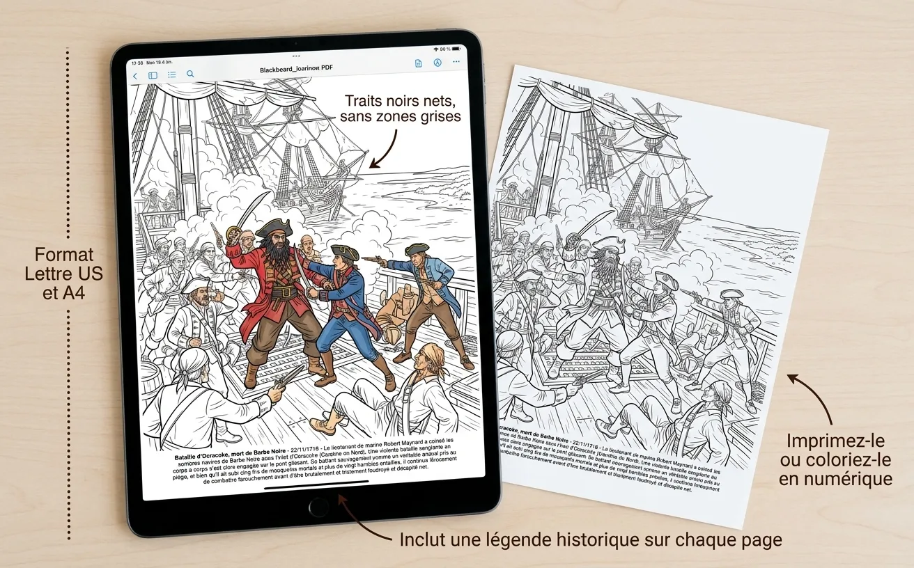 Histoire des Pirates: le Livre de Coloriage — PDF numérique