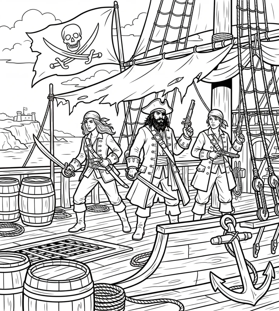 Illustration originale, Histoire des Pirates: le Livre de Coloriage