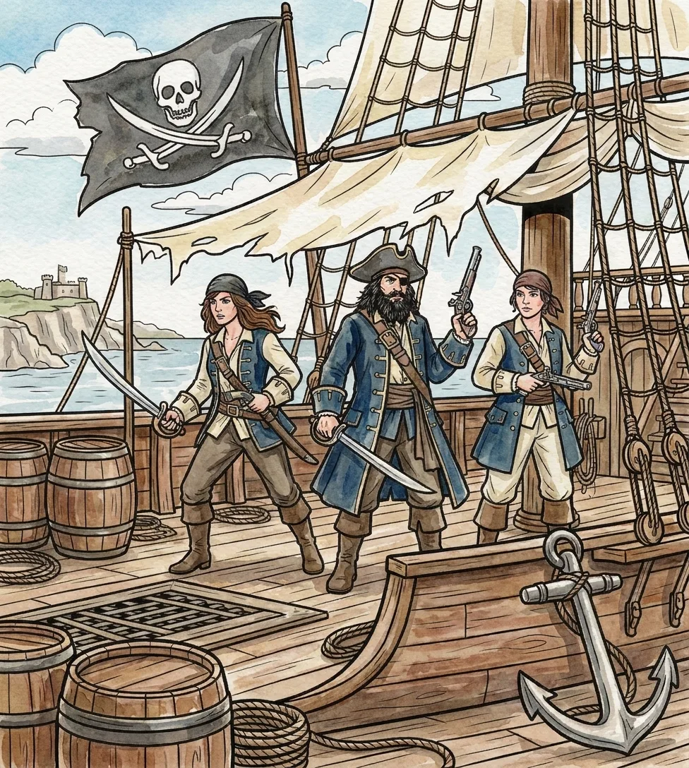 Watercolor Painting — Historia de los Piratas: el Libro de Colorear