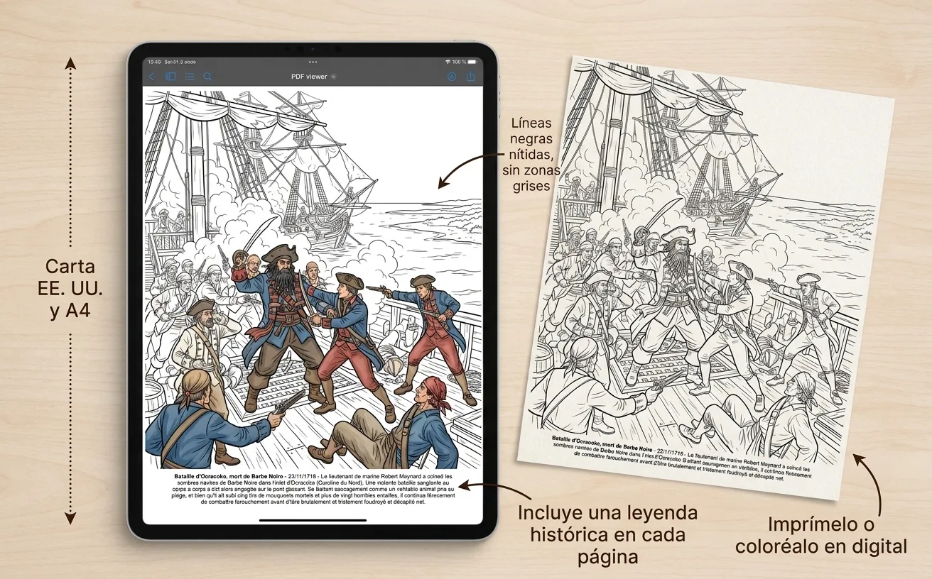 Historia de los Piratas: el Libro de Colorear — PDF digital