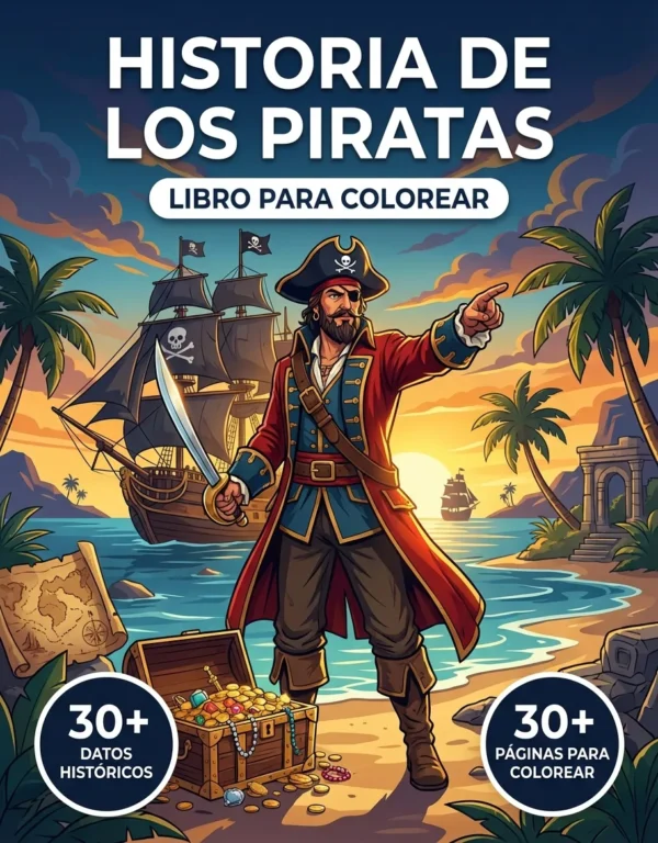 Portada del libro de colorear Historia de los Piratas
