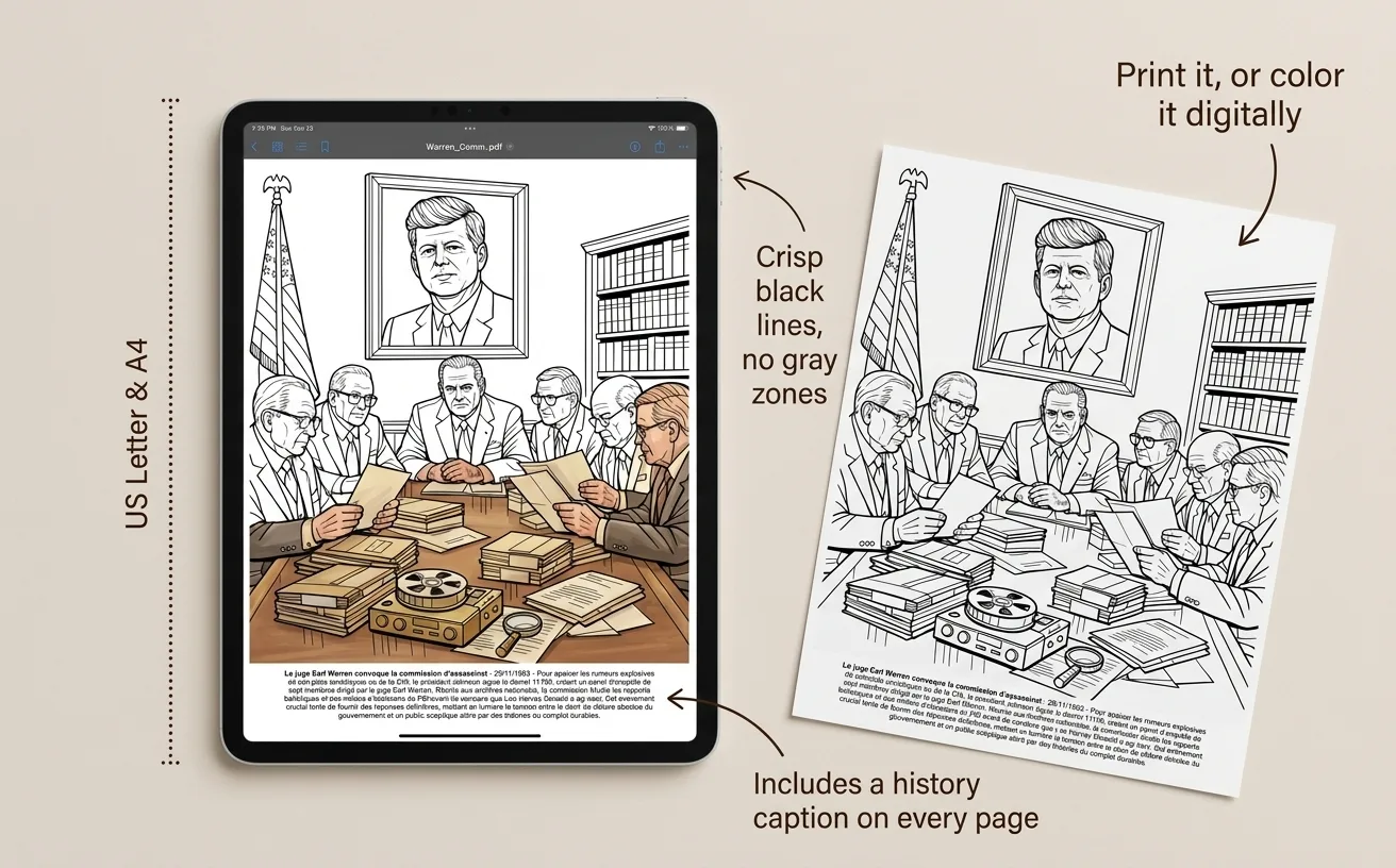John F. Kennedy: the Coloring Book — Digital PDF