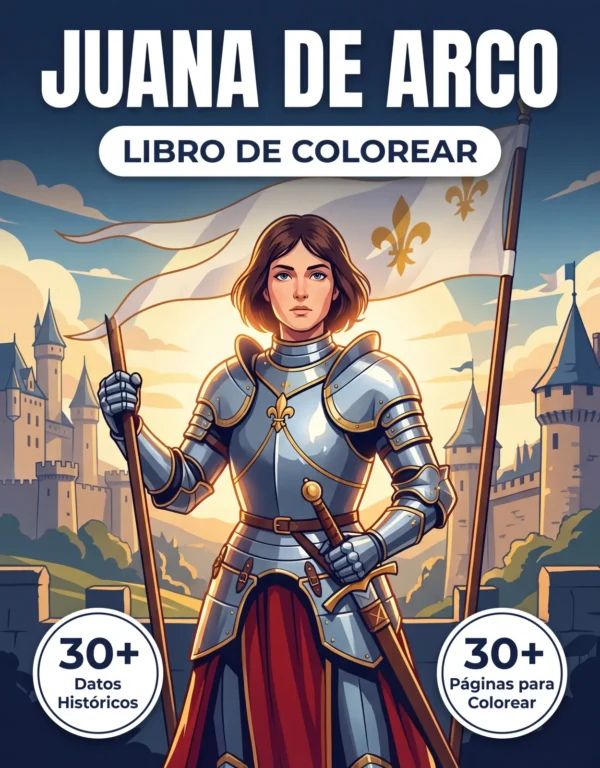 Juana de Arco — front cover (es) Portada del libro de colorear Juana de Arco