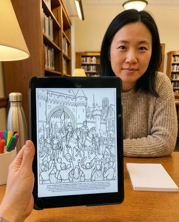 Juana de Arco — person ipad (es) Una persona coloreando el libro de colorear Juana de Arco en un iPad