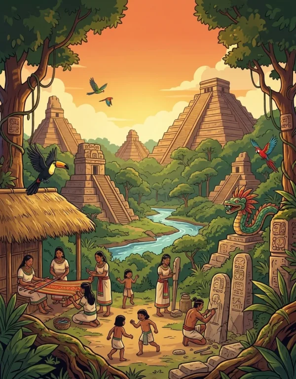 La Civilisation Maya — back cover (fr) Quatrieme de couverture du livre de coloriage La Civilisation Maya