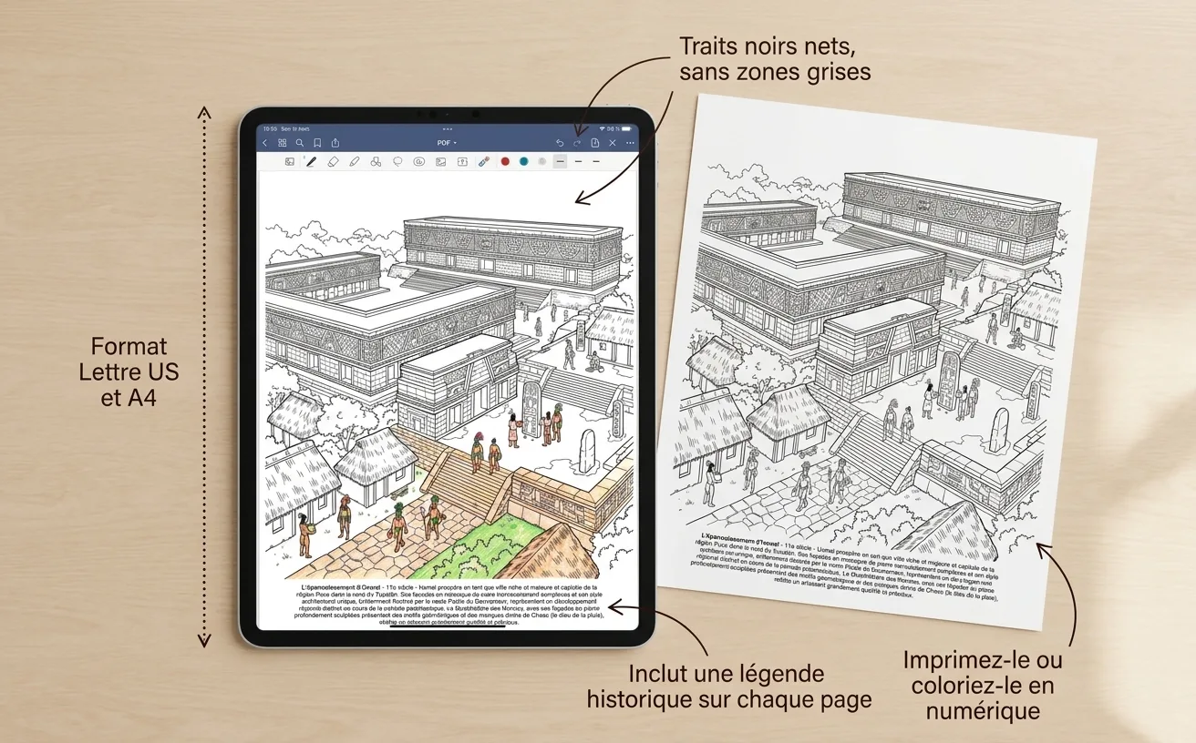 La Civilisation Maya: le Livre de Coloriage — PDF numérique