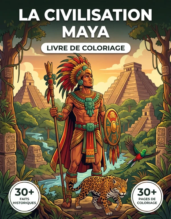 La Civilisation Maya — front cover (fr) Couverture du livre de coloriage La Civilisation Maya