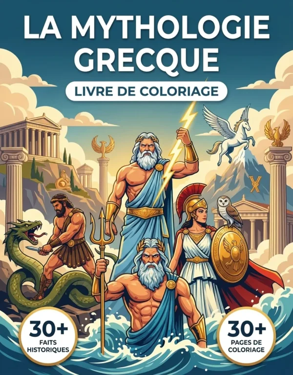 La Mythologie Grecque — front cover (fr) Couverture du livre de coloriage La Mythologie Grecque
