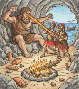Una pagina del libro de colorear La Odissea terminada en lapiz de color