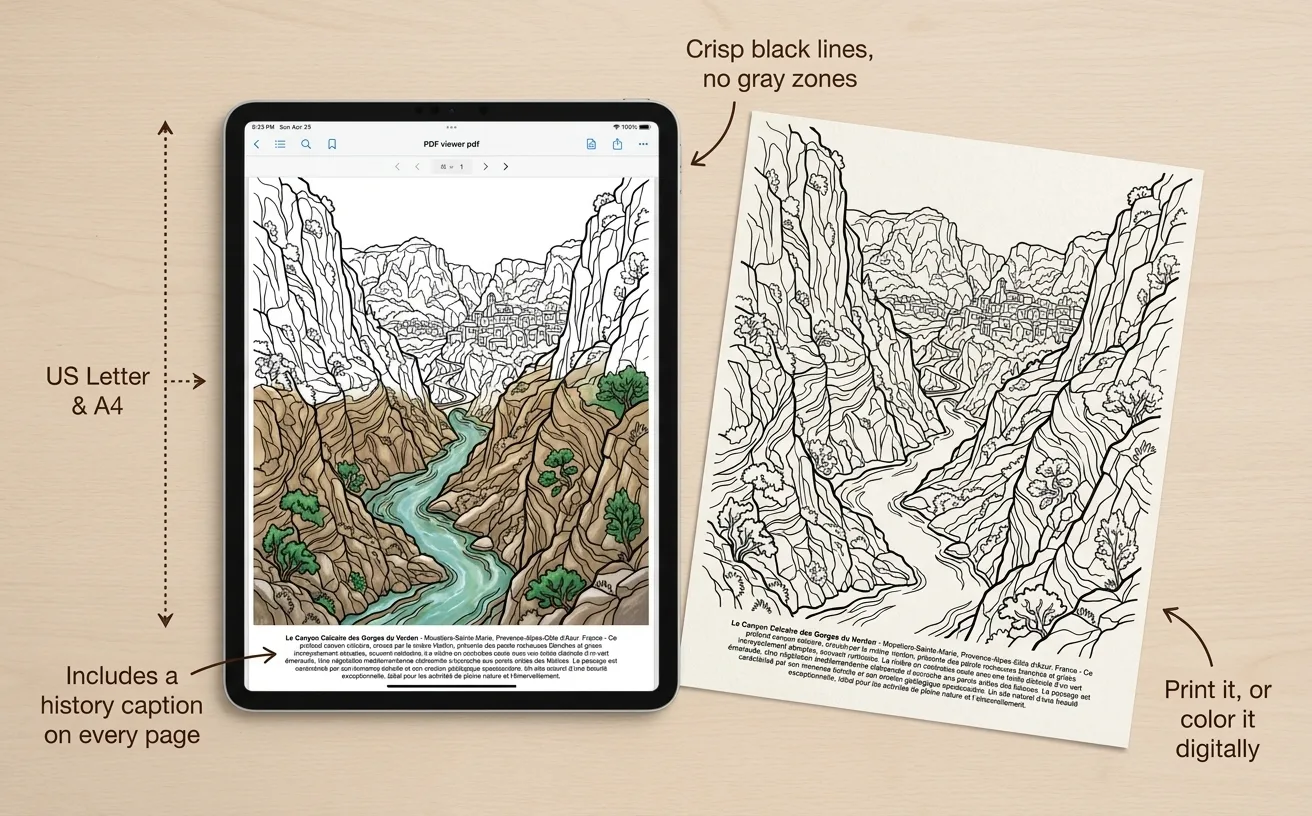 Landscapes of France: the Coloring Book, Digital PDF