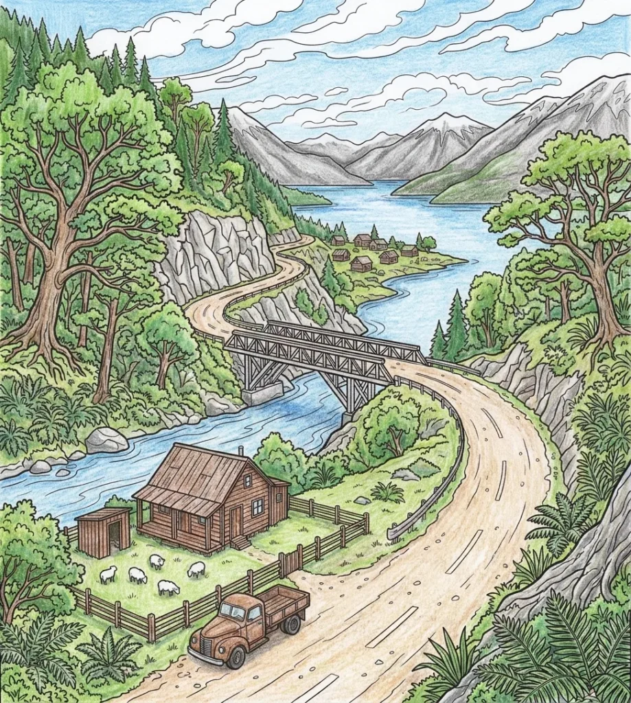 Colored Pencils, Landscapes of Patagonia: the Coloring Book