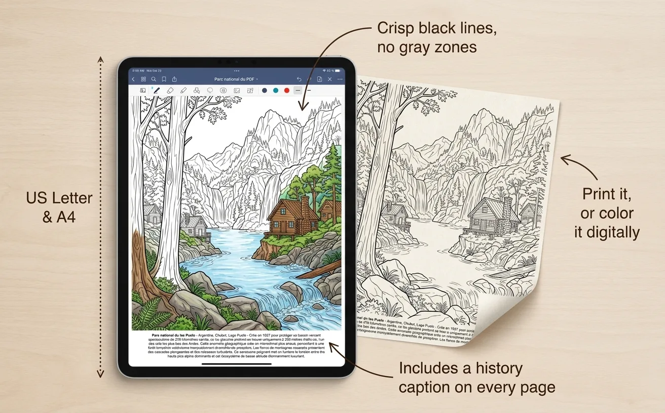 Landscapes of Patagonia: the Coloring Book, Digital PDF