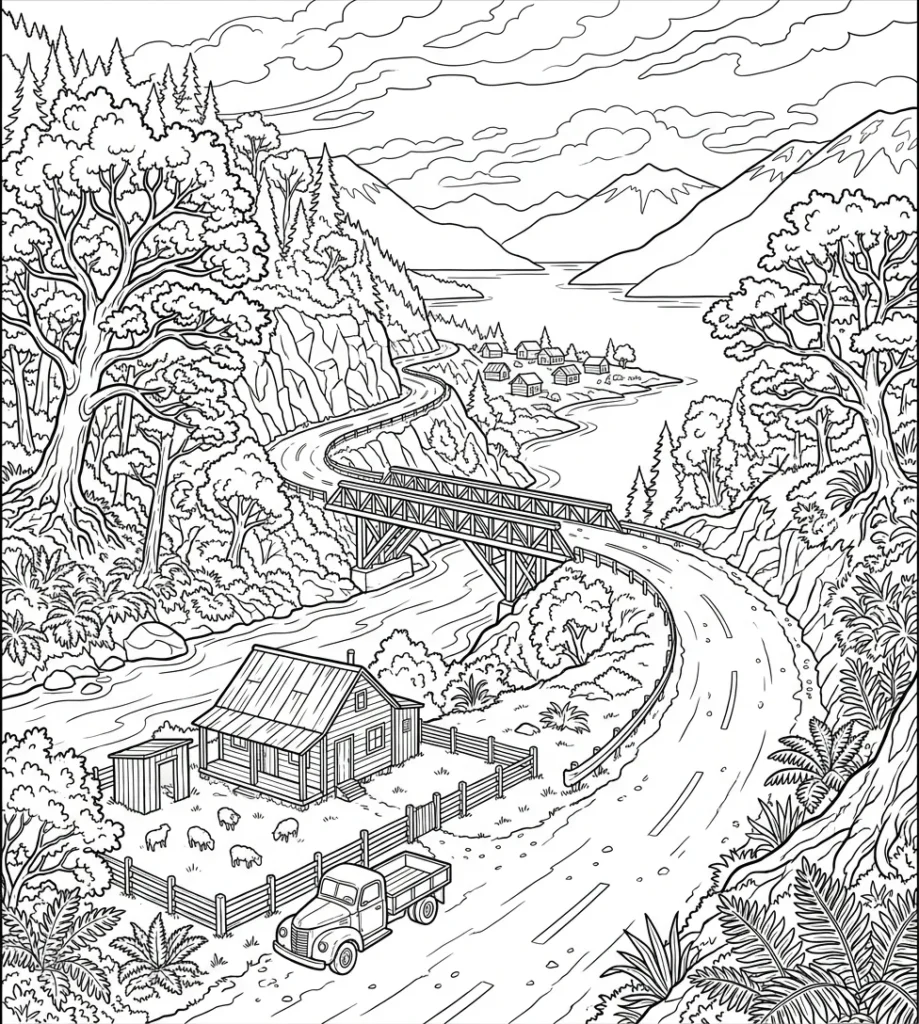 Original Illustration, Landscapes of Patagonia: the Coloring Book