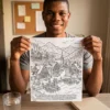 A person colouring a printed page from the Landscapes of Patagonia coloring book
