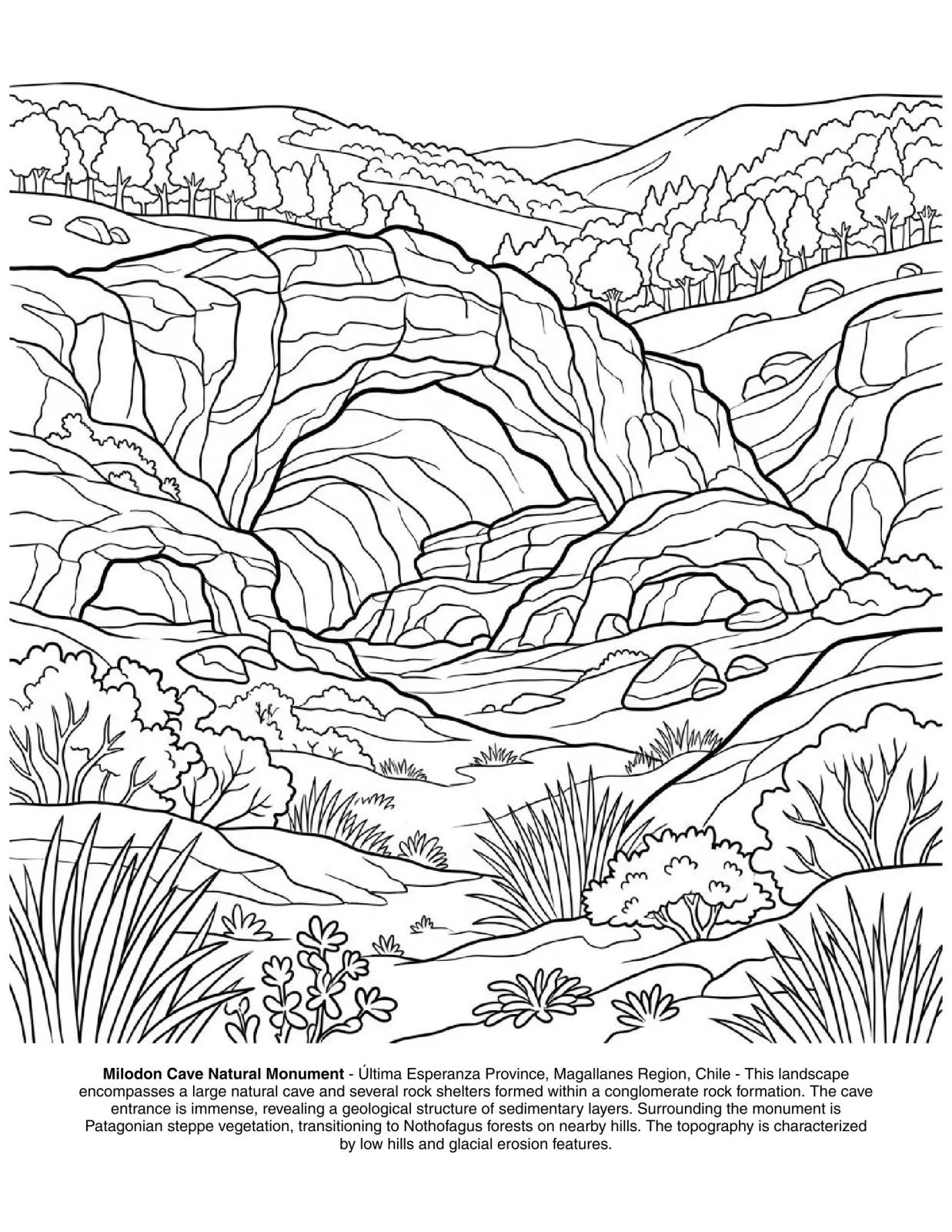 Landscapes of Patagonia: the Coloring Book