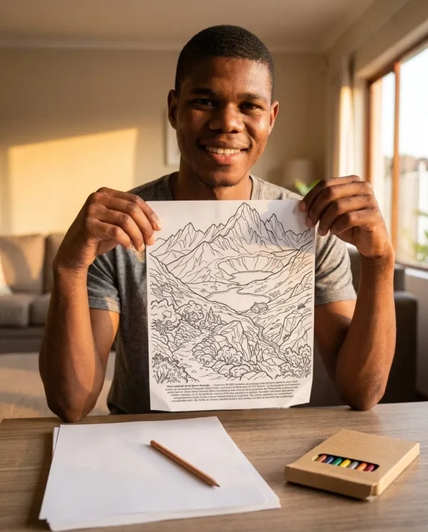 Landscapes of Spain — person pdf page (en) A person colouring a printed page from the Landscapes of Spain coloring book