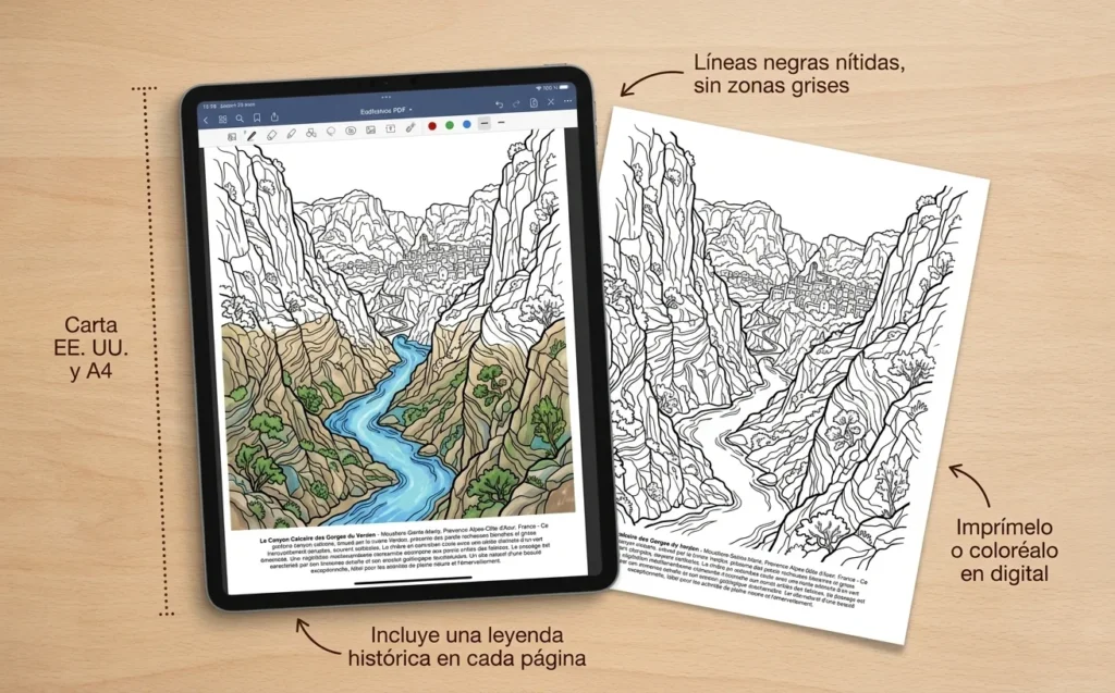 Paisajes de Francia: el Libro de Colorear, PDF digital