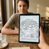Una persona coloreando el libro de colorear Paisajes de Francia en un iPad