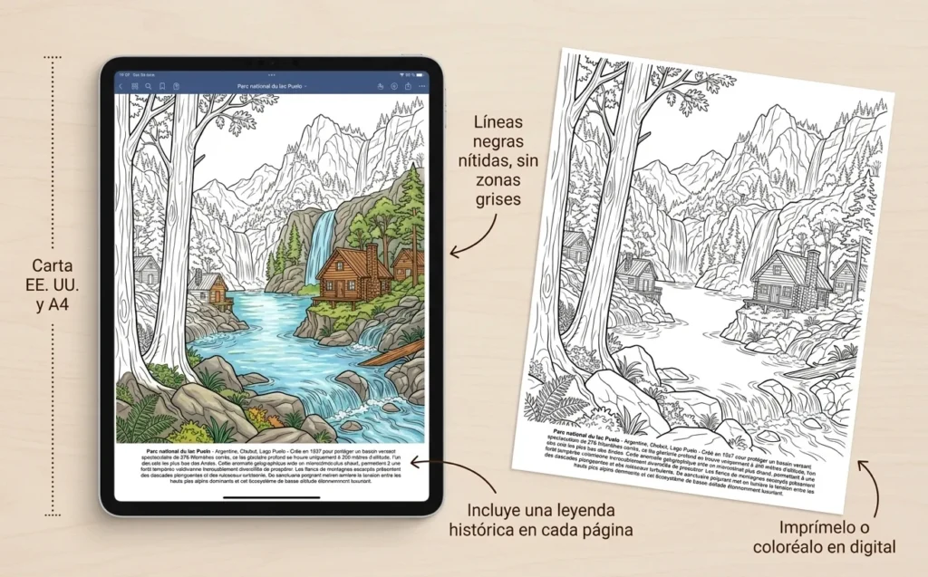 Paisajes de Patagonia: el Libro de Colorear, PDF digital