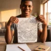 Une personne colorie une page imprimee du livre de coloriage Paysages d'Espagne