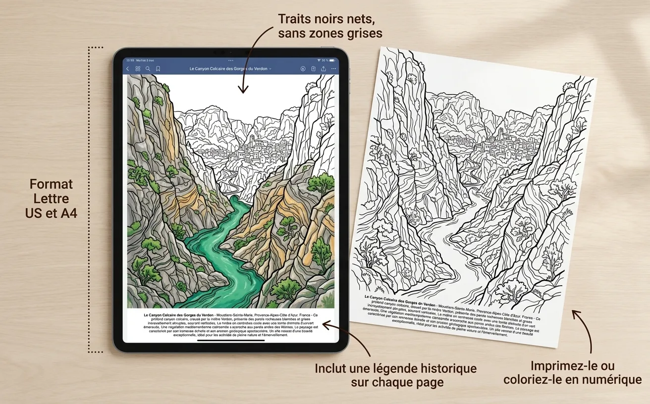 Paysages de France : le Livre de Coloriage — PDF numérique