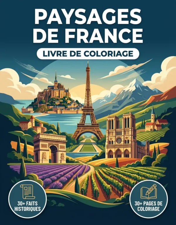 Couverture du livre de coloriage Paysages de France