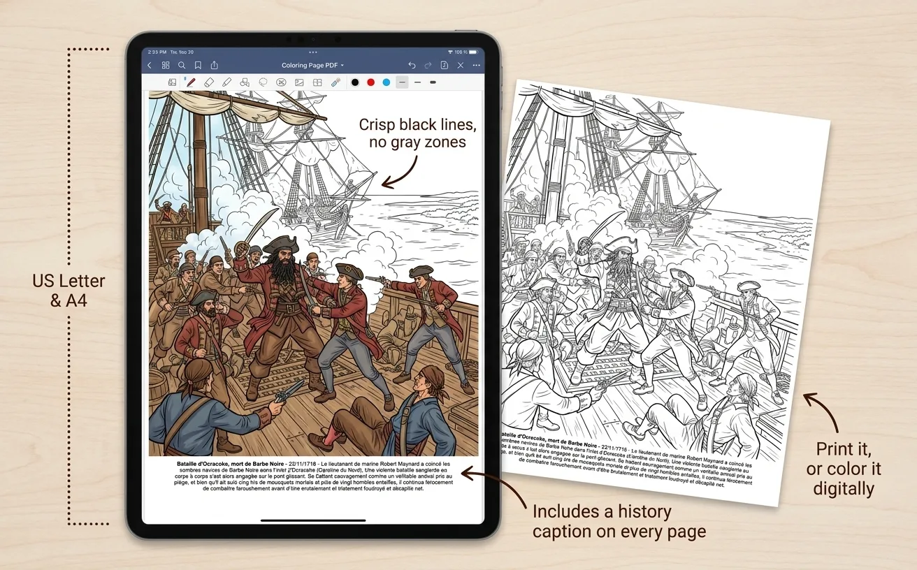 The Pirates History: the Coloring Book — Digital PDF