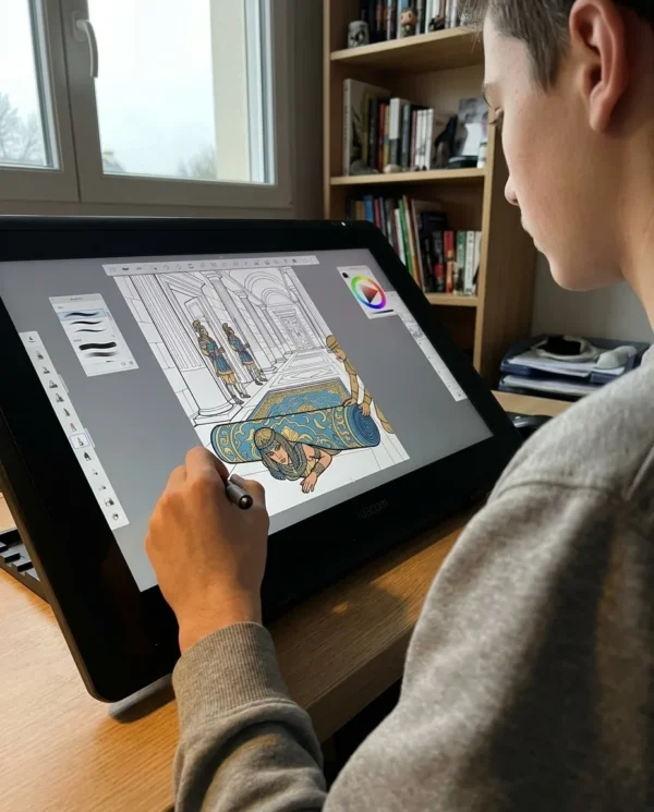 Una persona coloreando el libro de colorear Cleopatra en un iPad