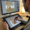 Une personne colorie le livre de coloriage Gautama Bouddha sur un iPad
