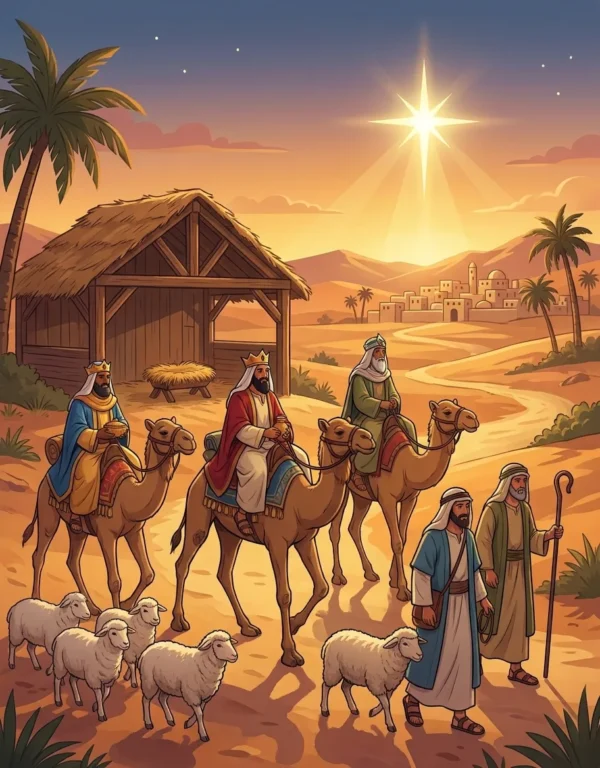 Quatrieme de couverture du livre de coloriage L'Histoire de la Nativité de Noël