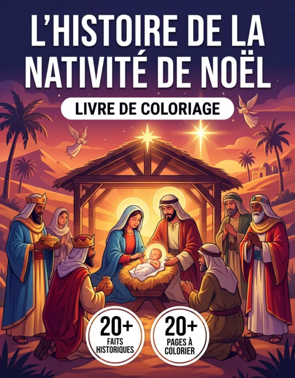 Couverture du livre de coloriage L'Histoire de la Nativité de Noël