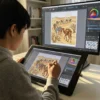 Une personne colorie le livre de coloriage L'Histoire de la Nativité de Noël sur un iPad