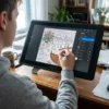 Une personne colorie le livre de coloriage L'Odyssée sur un iPad