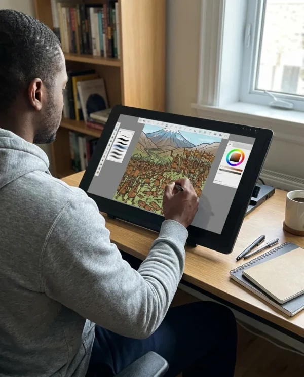 A person colouring the The Incas Empire coloring book on an iPad